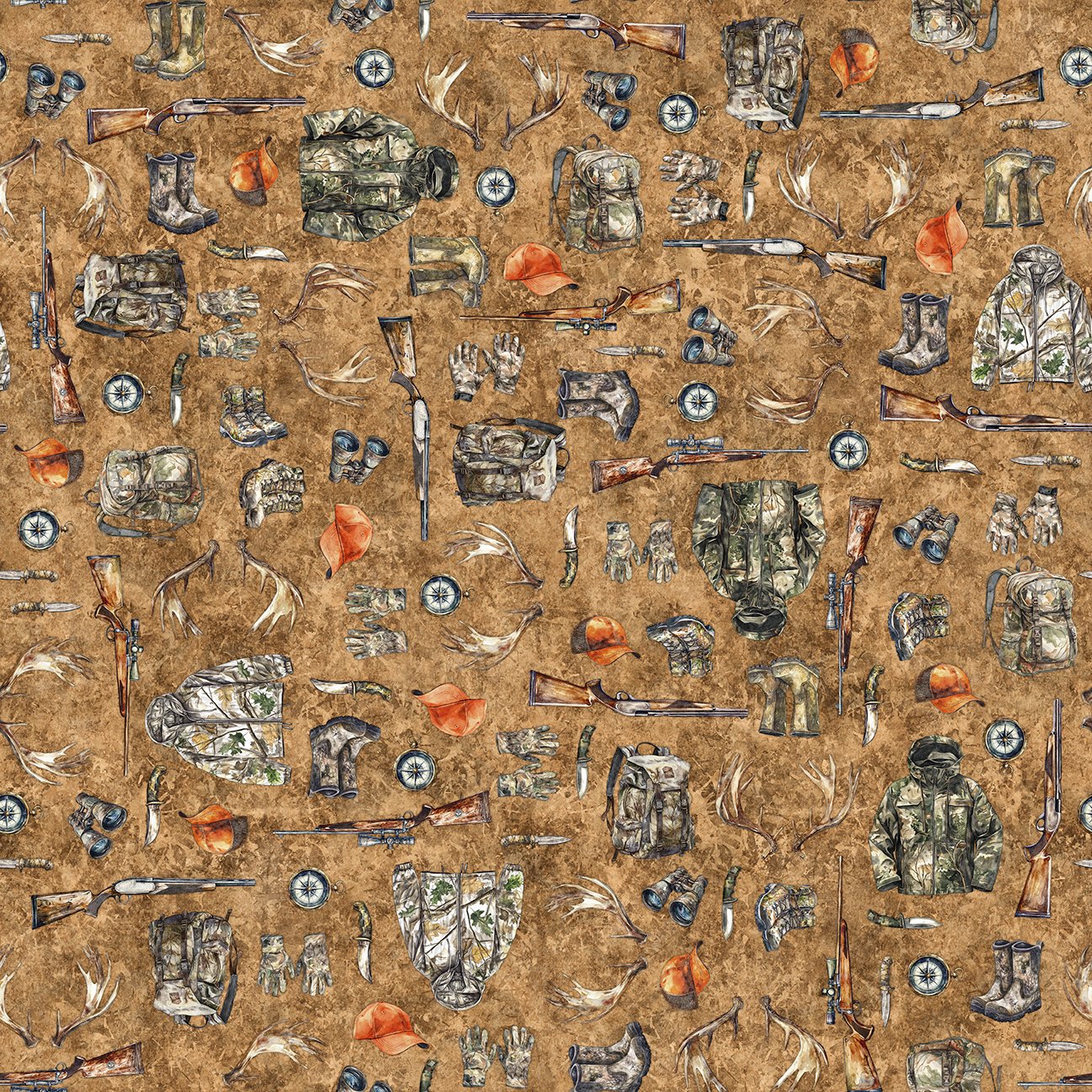 Quilting Treasures Fabric - Forest, Field and Stream, Hunting Equipmen ...