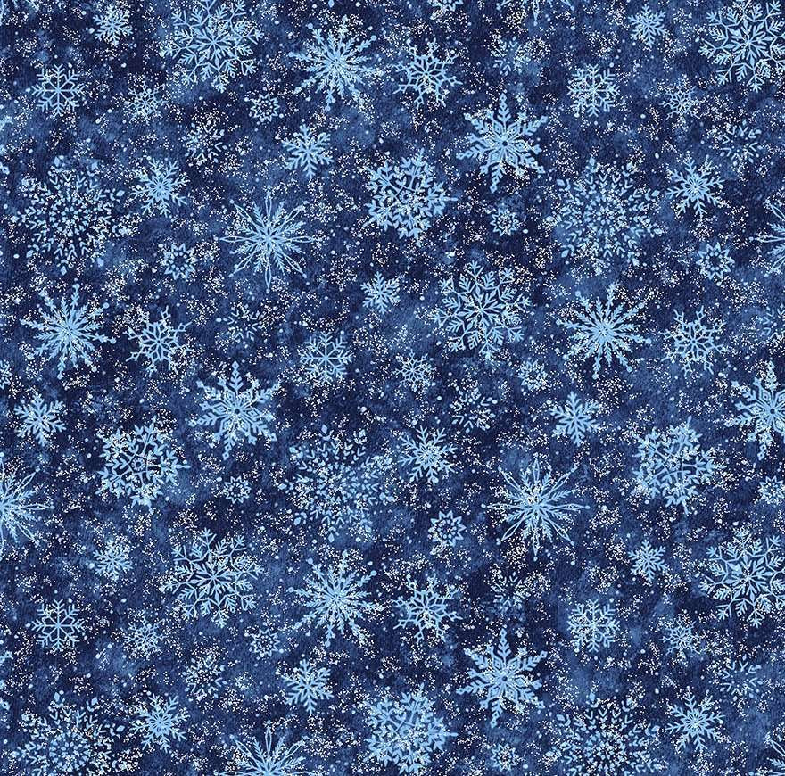 Northcott Fabrics - All That Glitters, Snowflakes with Glitter, Navy || SOLD BY THE HALF YARD