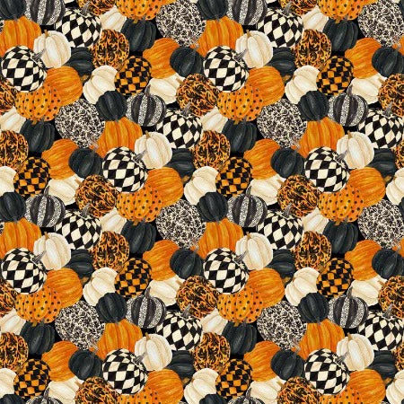 Northcott Fabrics - Hallow's Eve, Packed Pumpkins, Black Multi || SOLD BY THE HALF YARD