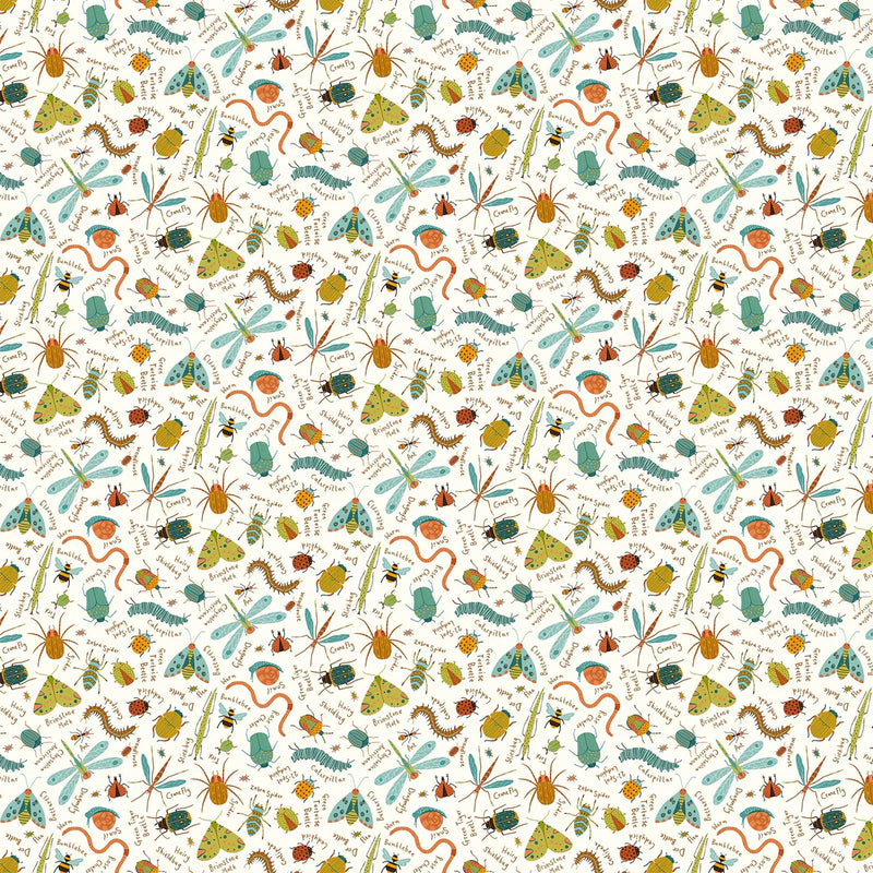 Northcott Fabrics - Backyard Bug Collector, Large Tossed Bugs, Cream Multi || SOLD BY THE HALF YARD
