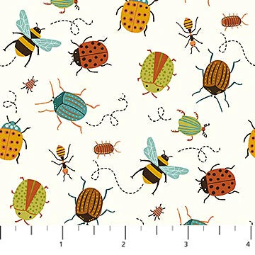 Northcott Fabrics - Backyard Bug Collector, Small Tossed Bugs, Cream Multi || SOLD BY THE HALF YARD