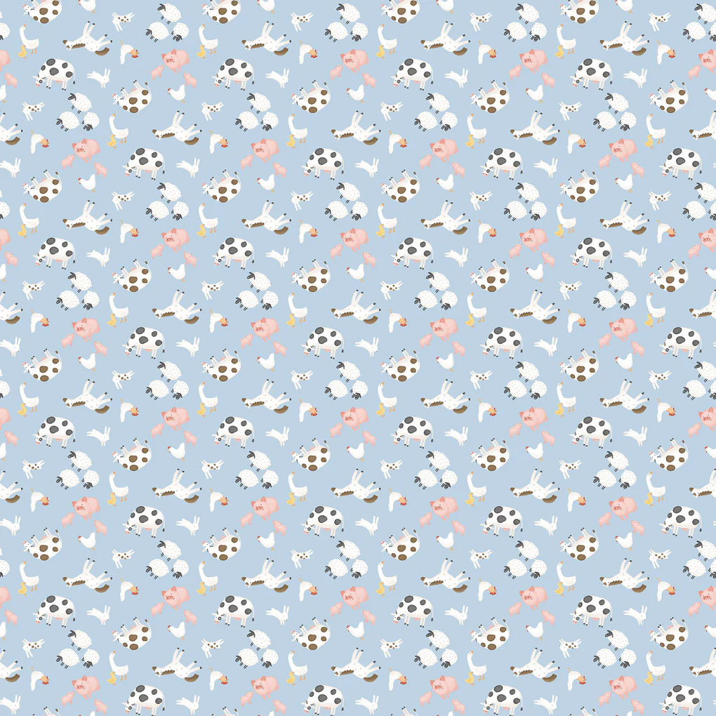 Northcott Fabrics - Quack Quack Moo, Mini Animals, Blue Multi || SOLD BY THE HALF YARD