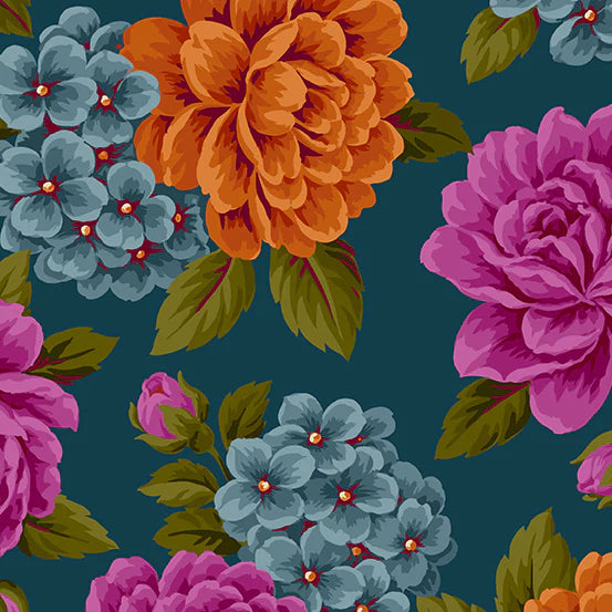 Andover Fabrics - Moonlight Roses, Large Roses, Navy || SOLF BY THE HALF YARD
