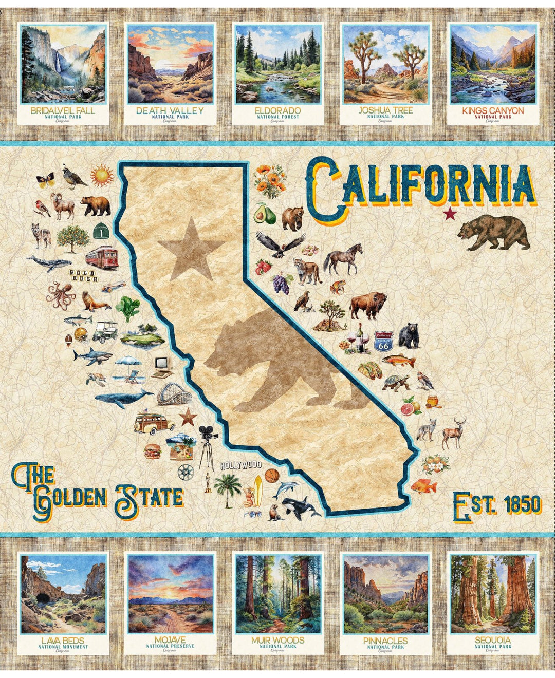 Quilting Treasures Fabric - California Dreaming, California Panel 36"