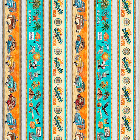 Quilting Treasures Fabric - California Dreaming, California Border Stripe, Multi || SOLD BY THE HALF YARD