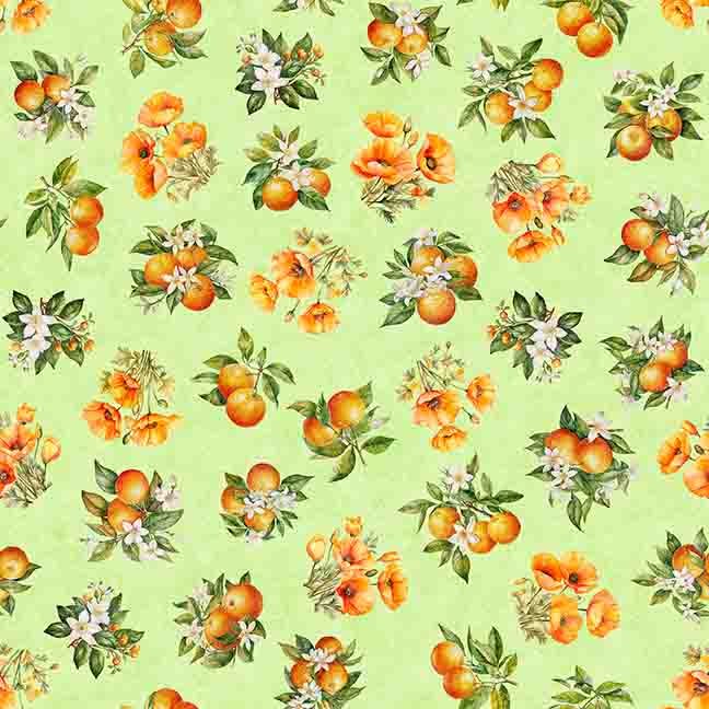 Quilting Treasures Fabric - California Dreaming, Orange Toss, Lt. Lime || SOLD BY THE HALF YARD