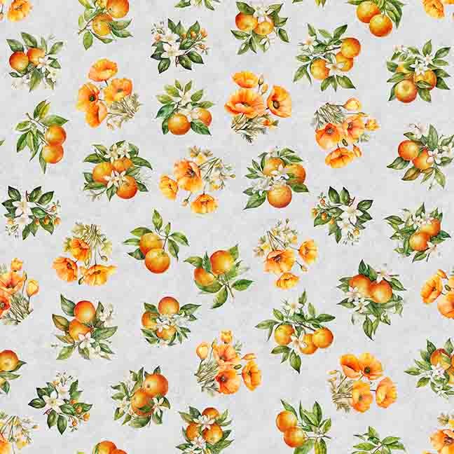 Quilting Treasures Fabric - California Dreaming, Orange Toss, Gray || SOLD BY THE HALF YARD