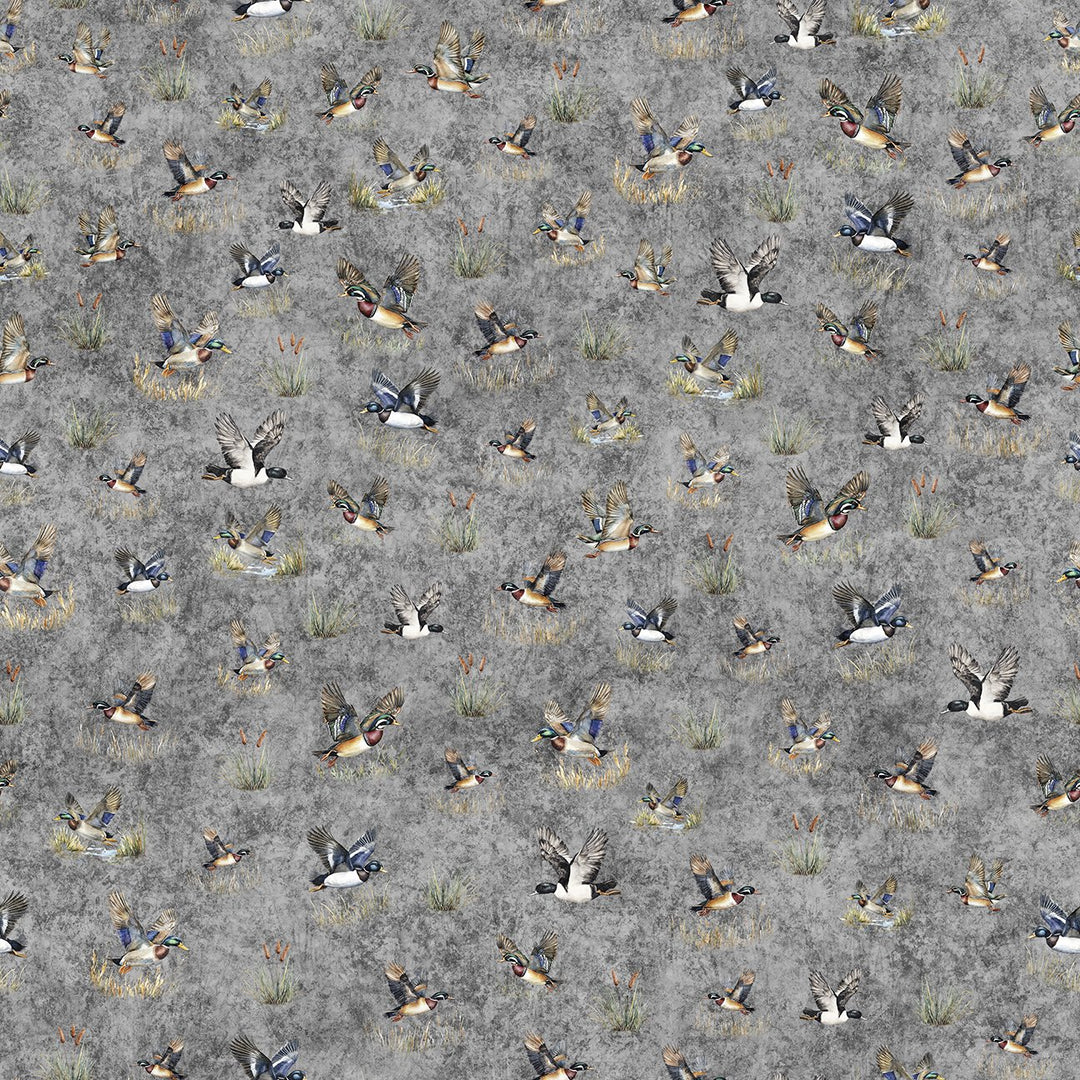 Quilting Treasures Fabric - Forest, Field and Stream, Ducks, Smoke || SOLD BY THE HALF YARD