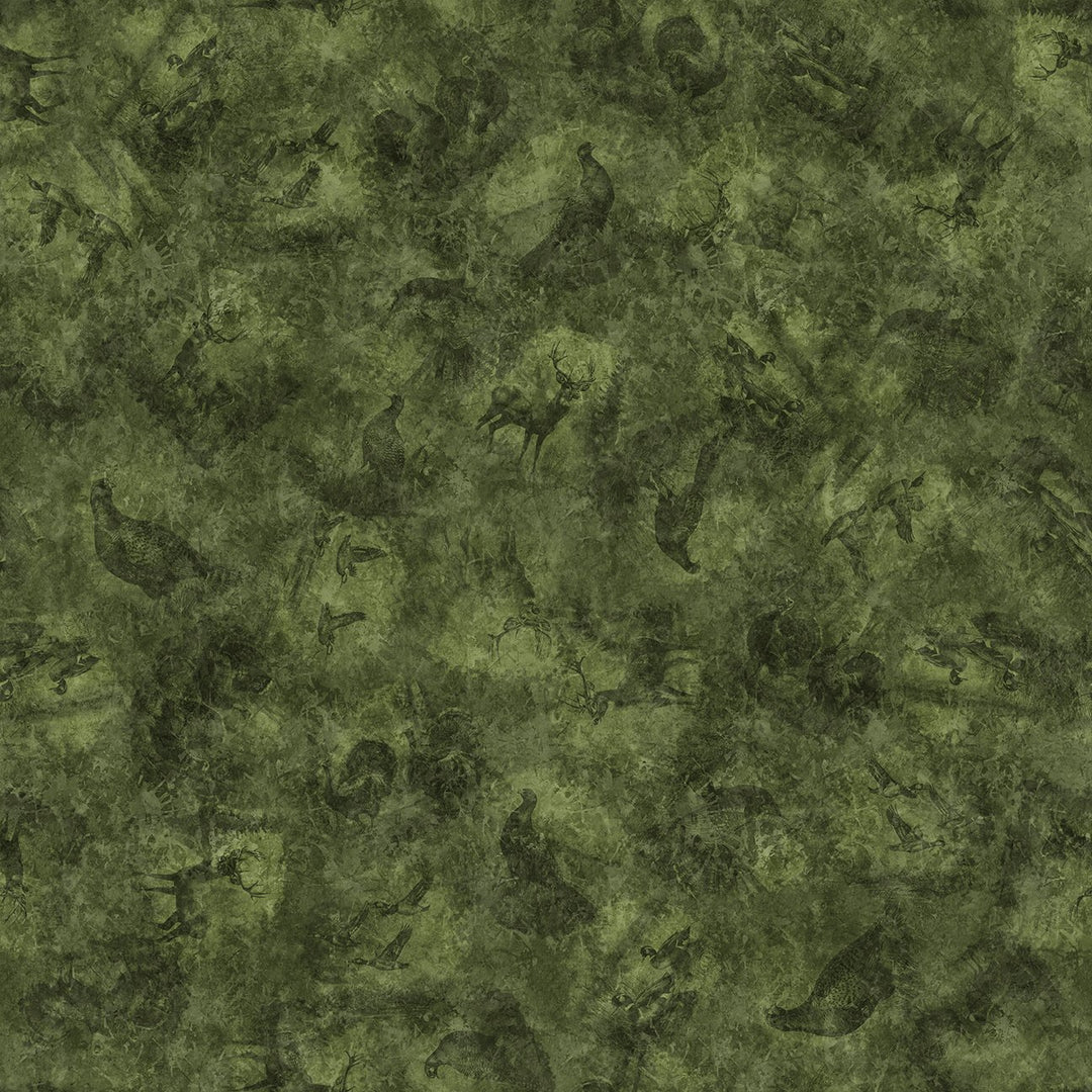 Quilting Treasures Fabric - Forest, Field and Streams, Wildlife Tonal, Pine || SOLD BY THE HALF YARD
