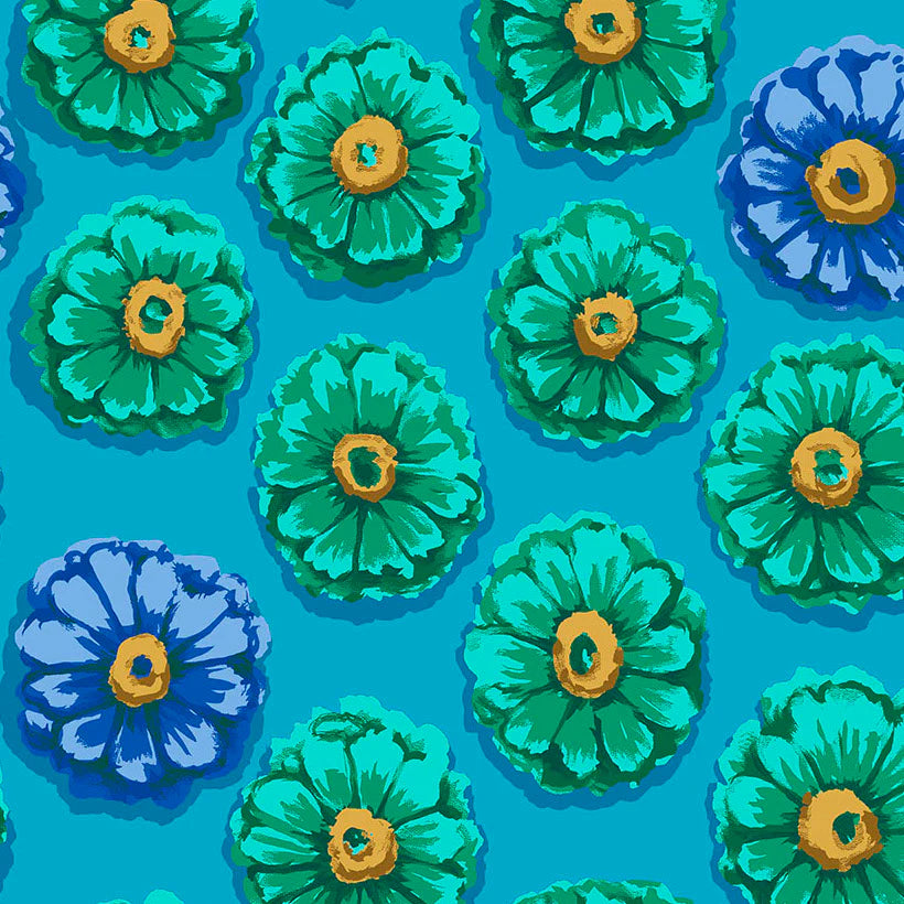 Free Spirit Fabrics -  Kaffe Fassett Collective 85 & Fabulous, Zinnia, Blue