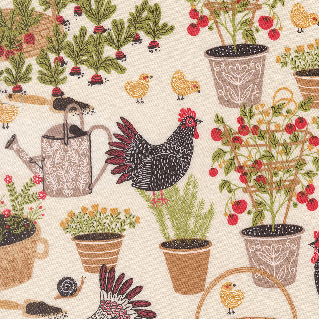 Moda Fabrics - The Henhouse, Chicken Garden Landscape and Nature, Cloud || SOLD BY THE HALF YARD