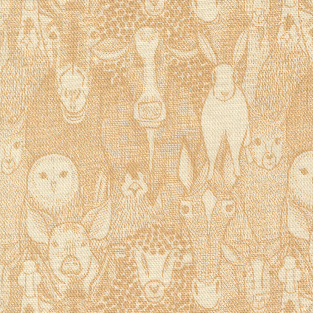 Moda Fabrics - The Henhouse, Barnyard Faces Novelty Animals, Hay || SOLD BY THE HALF YARD