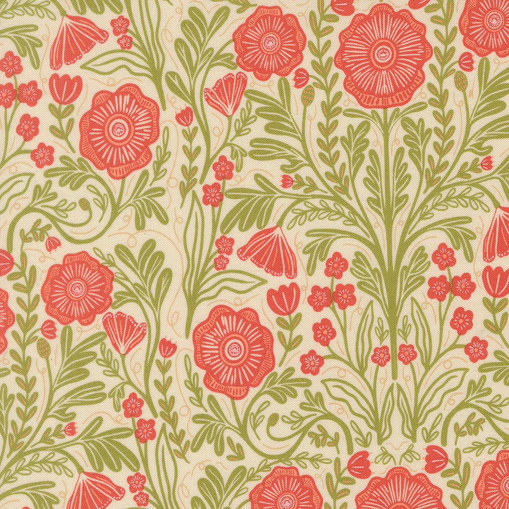 Moda Fabrics - The Henhouse, Poppy Florals, Cloud || SOLD BY THE HALF YARD