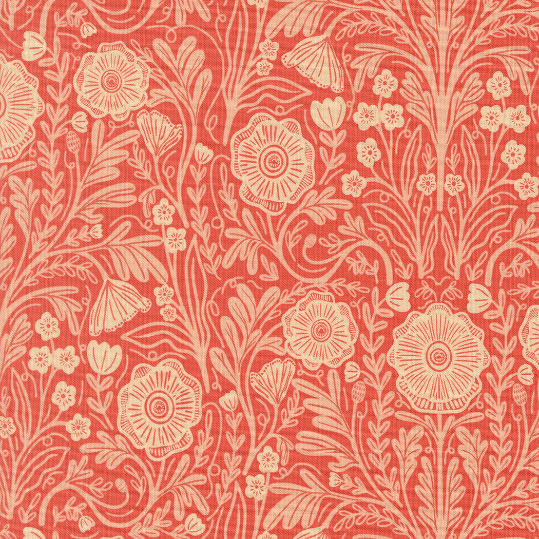 Moda Fabrics - The Henhouse, Poppy Florals, Tomato || SOLD BY THE HALF YARD