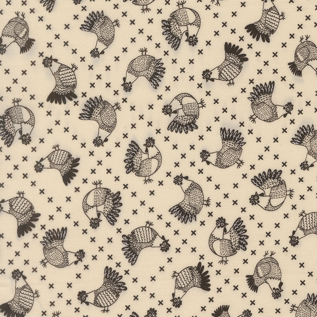 Moda Fabrics - The Henhouse, Cross Stitch Chickens Novelty, Iron || SOLD BY THE HALF YARD