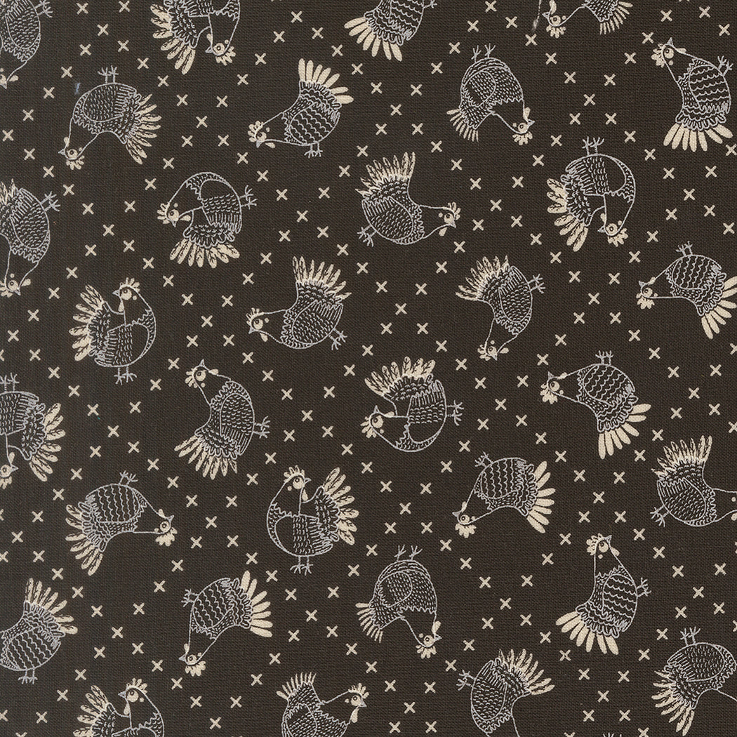 Moda Fabrics - The Henhouse, Cross Stitch Chickens Novelty, Iron || SOLD BY THE HALF YARD