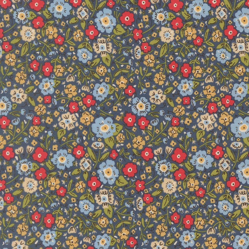 Moda Fabrics - The Henhouse, Calico Small Floral, Denim || SOLD BY THE HALF YARD