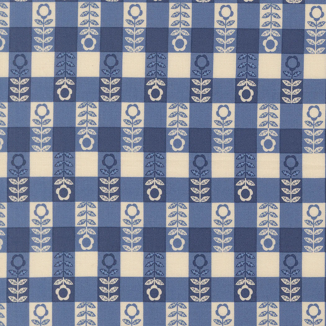 Moda Fabrics - The Henhouse, Flower Plaid Checks and Plaids Gingham, Cobalt || SOLD BY THE HALF YARD