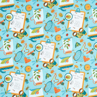 Northcott Fabrics - Backyard Bug Collector, Bug Clipboard, Turquoise Multi || SOLD BY THE HALF YARD
