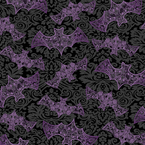Andover Fabrics - Mystery Manor, Bats, Purple Moon || SOLD BY THE HALF YARD