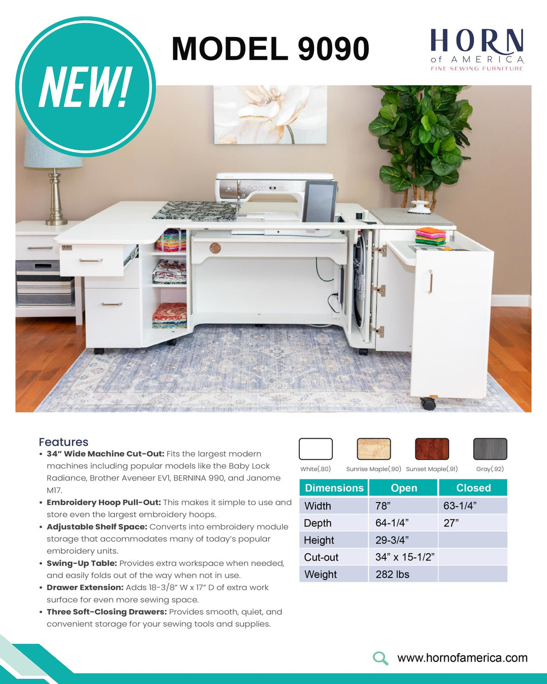 Horn Model 9090 Combo - Sewing/Embroidery Cabinet