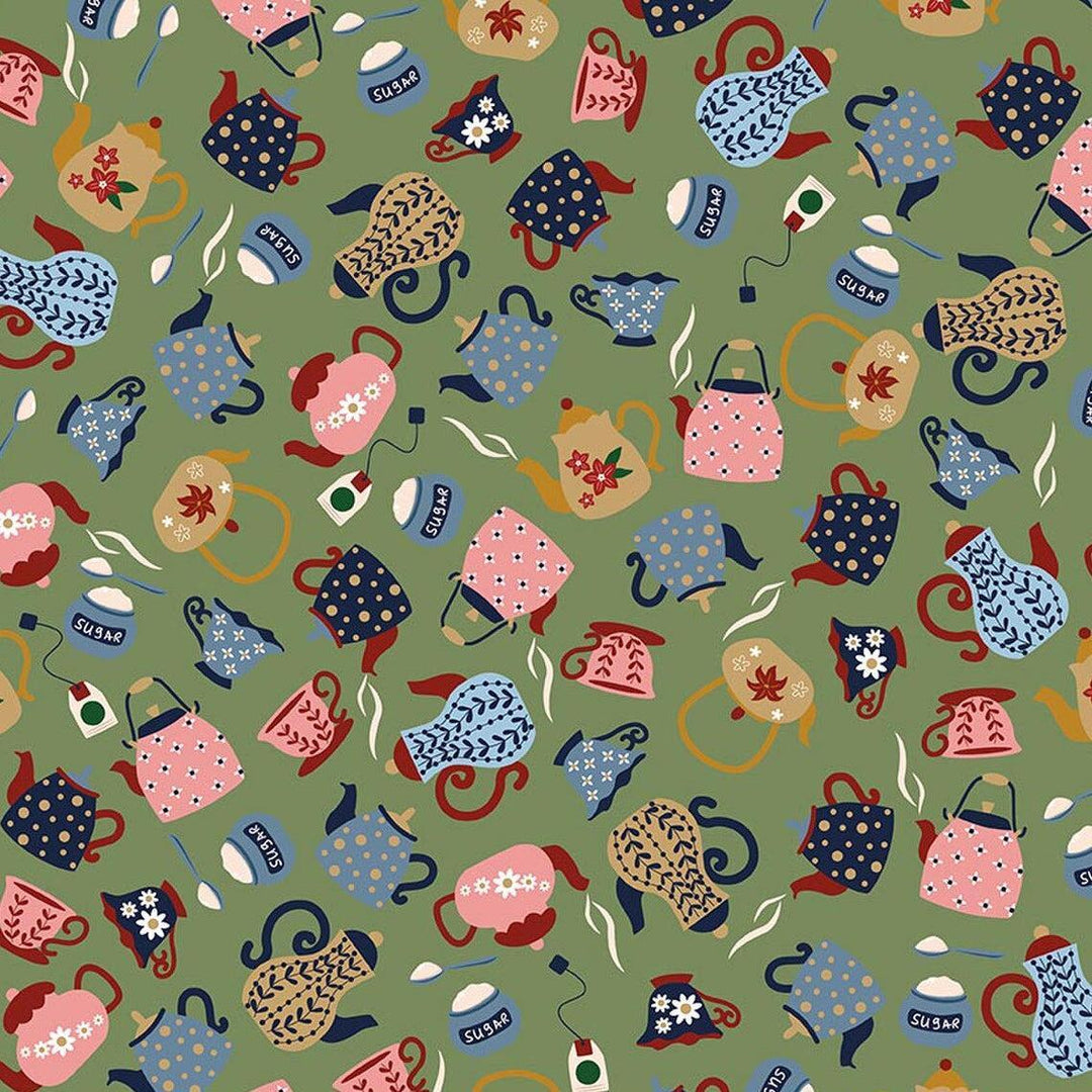 Riley Blake Designs - A Spoonful of Sugar, Tea and Sugar, Green || SOLD BY THE HALF YARD