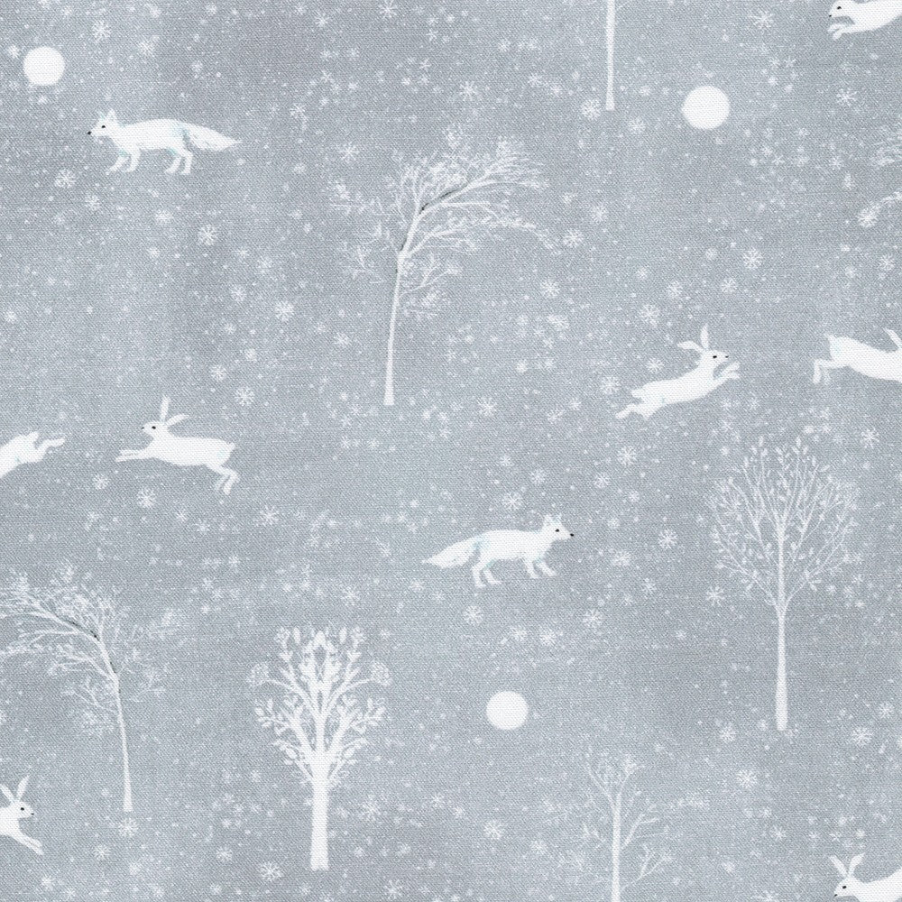Robert Kaufman Fabrics - Snowy Fable, Winter Animals, Grey || SOLD BY THE HALF YARD