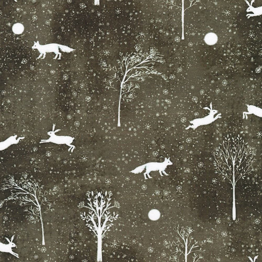 Robert Kaufman Fabrics - Snowy Fable, Winter Animals, Charcoal || SOLD BY THE HALF YARD