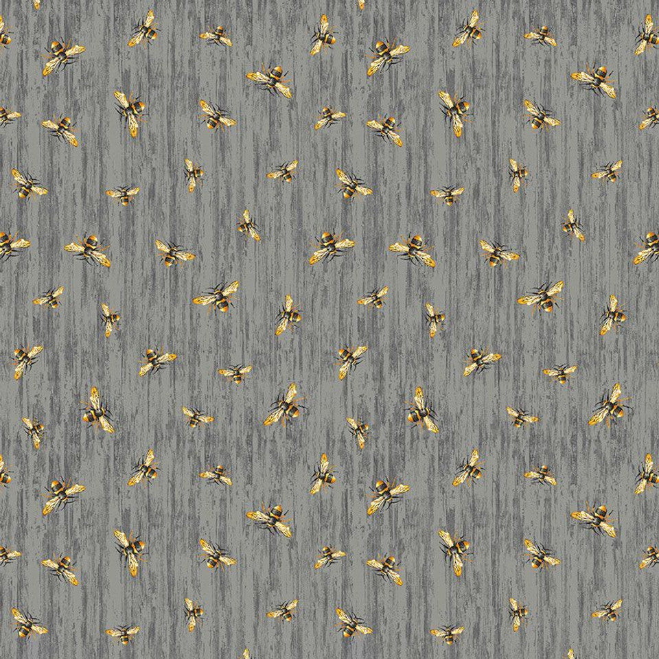 Timeless Treasures - Honey Bee Farm - Flying Bees on Wood, Slate, Gray || SOLD BY THE HALF-YARD