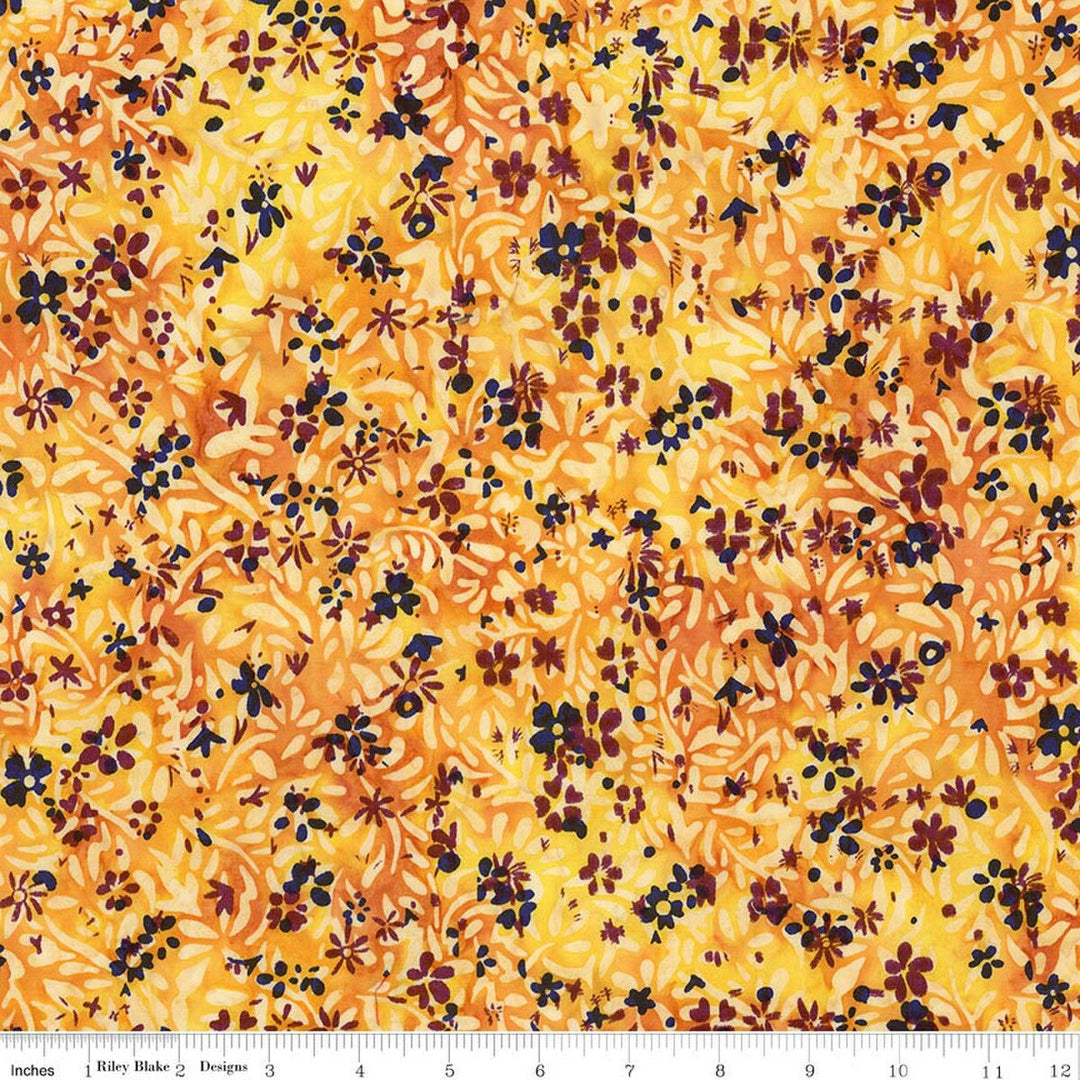 Riley Blake Designs - Expressions Batiks, Wildflowers, Golden Moxie || SOLD BY THE HALF YARD