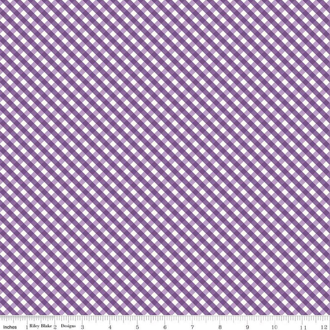 Riley Blake Designs - Hydrangeas in the Garden, Gingham, Purple || SOLD BY THE HALF YARD