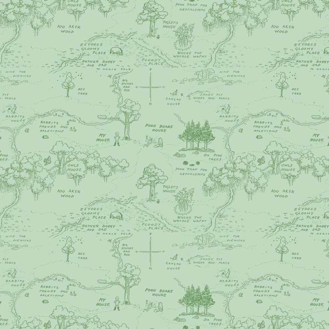 Riley Blake Designs - Winnie the Pooh, Map, Green || SOLD BY THE HALF YARD
