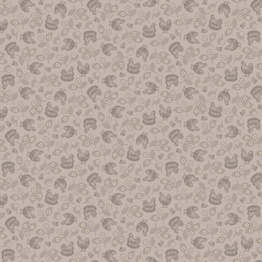 Riley Blake Designs - Farmer's Daughter, Hens & Chicks Pewter || SOLD BY THE HALF YARD