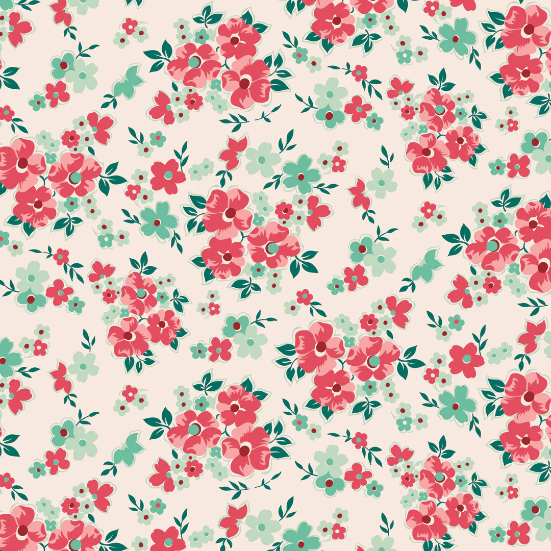 Riley Blake Designs - Berry and Sage, Floral, Latte || SOLD BY THE HALF YARD
