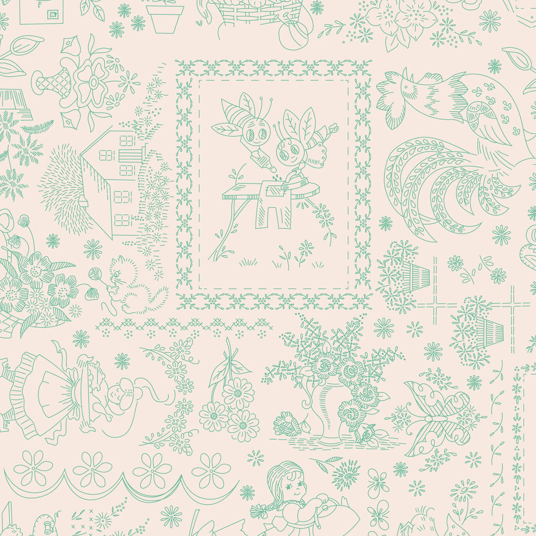 Riley Blake Designs - Berry and Sage, Embroidery, Latte || SOLD BY THE HALF YARD