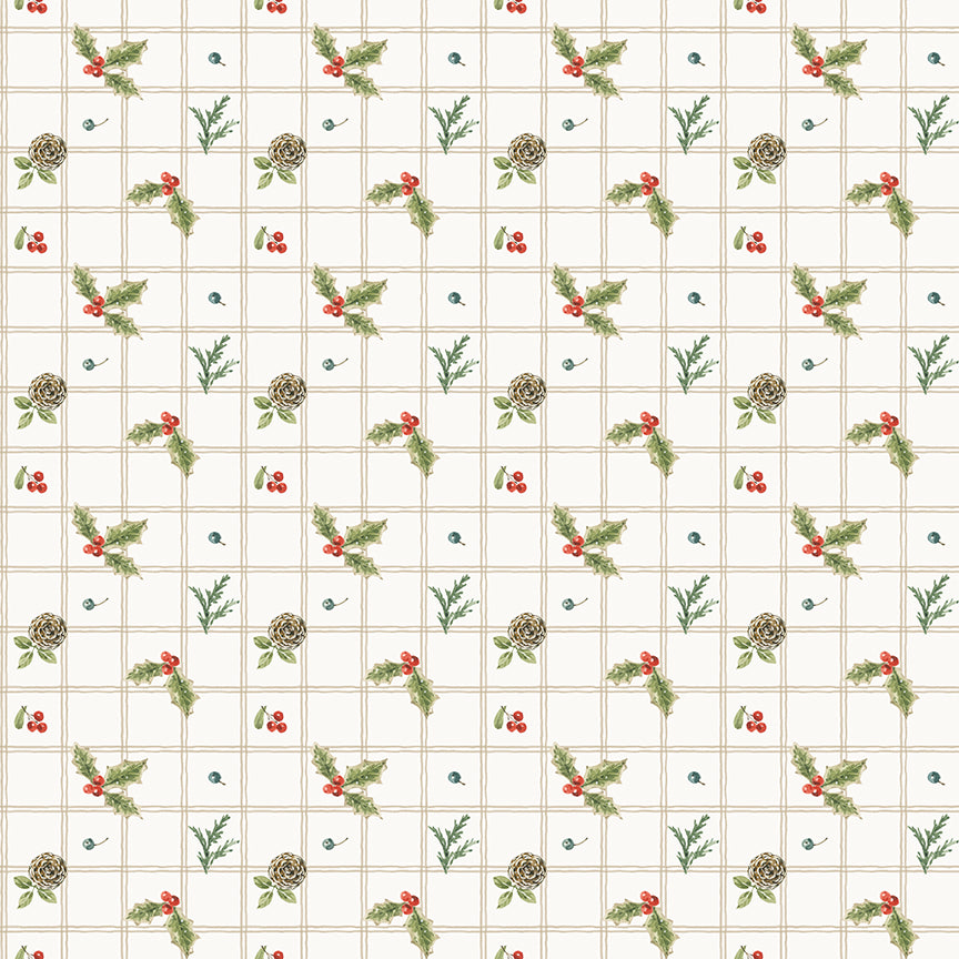 Riley Blake Designs - Holiday Spirit, Holly, Cream || SOLD BY THE HALF YARD