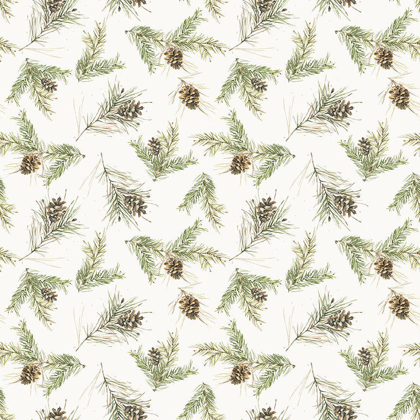 Riley Blake Designs - Holiday Spirit, Pinecones, Cream || SOLD BY THE HALF YARD