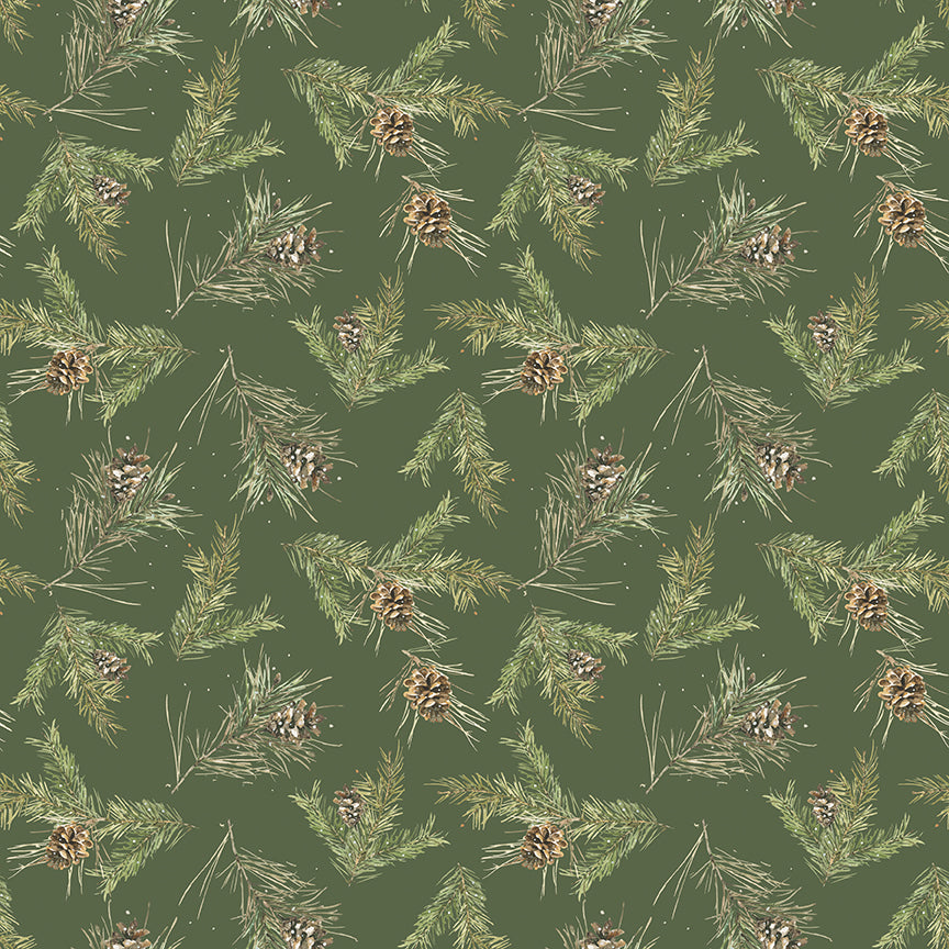 Riley Blake Designs - Holiday Spirit, Pinecones, Green || SOLD BY THE HALF YARD