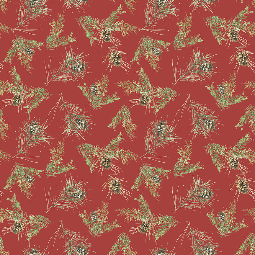 Riley Blake Designs - Holiday Spirit, Pinecones, Red || SOLD BY THE HALF YARD
