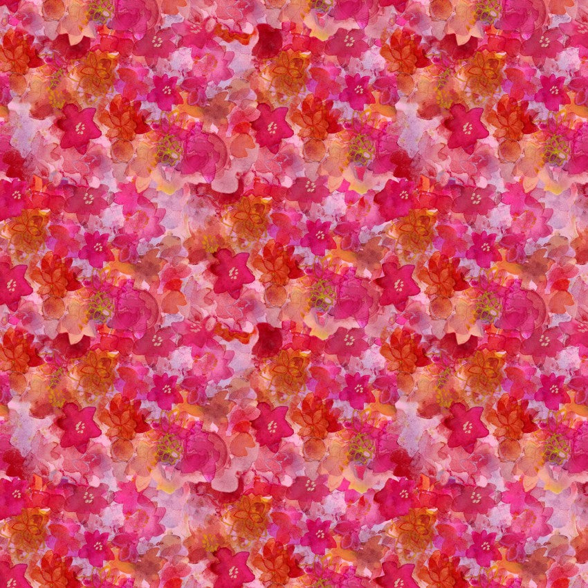 Clothworks Fabric - Lily Pond, Digital Floral, Dark Raspberry || SOLD BY THE HALF YARD