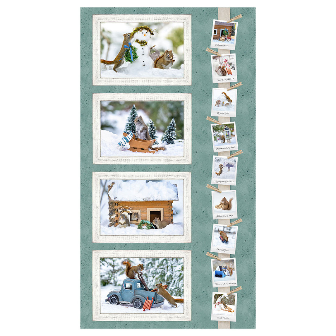 Clothworks Fabrics - The Secret Life of Squirrels II, Winter Squirrels in Action Panel 24" x 44"