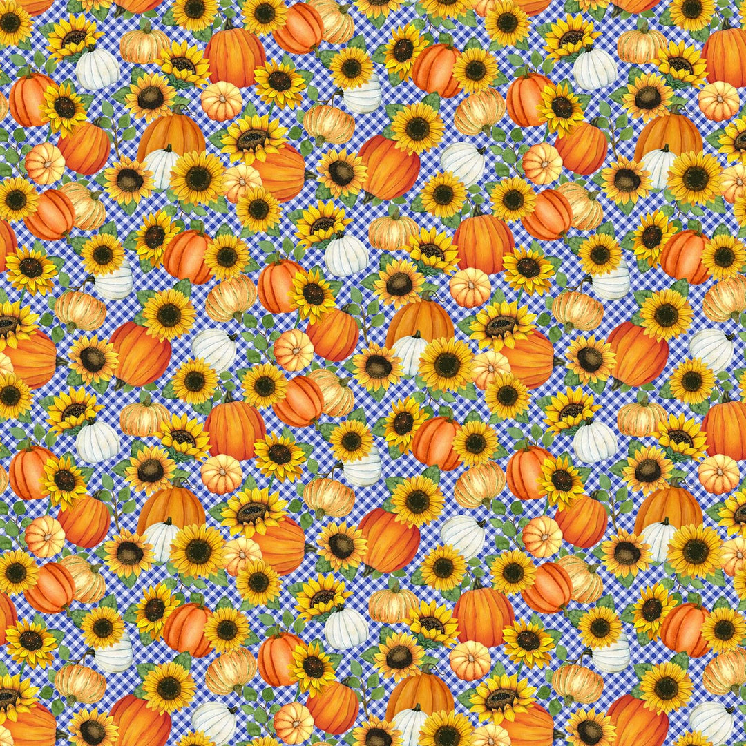 Northcott Fabrics - Autumn Gathering, Pumpkins, Blue Multi || SOLD BY THE HALF YARD
