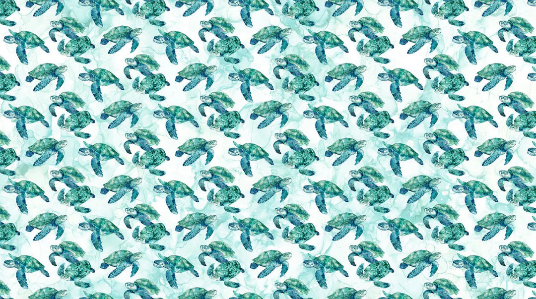 Northcott - Coral Reef, Turtles, White Multi || SOLD BY THE HALF YARD