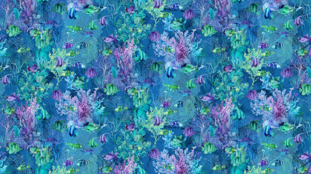Northcott - Coral Reef, Fish, Navy || SOLD BY THE HALF YARD