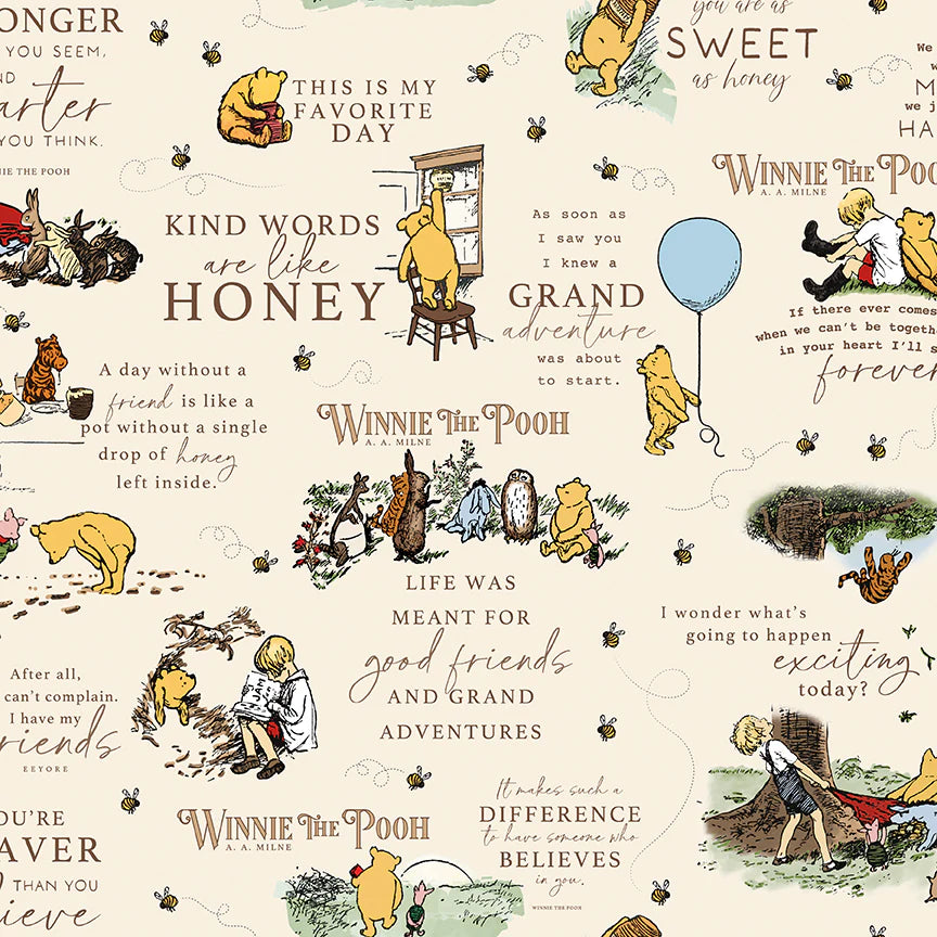 Riley Blake Designs - Winnie the Pooh Quotes, Cream, FLANNEL || SOLD BY THE HALF YARD