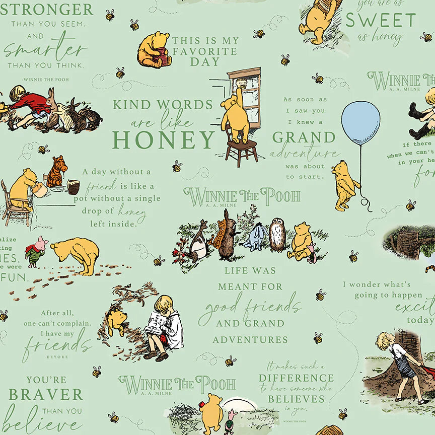 Riley Blake Designs - Winnie the Pooh Quotes, Green, FLANNEL || SOLD BY THE HALF YARD
