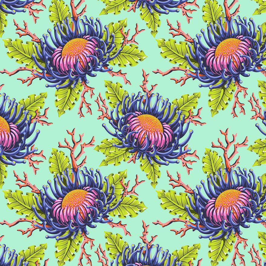 Free Spirit Fabrics - Floral Reef, Friends and Anemones, Seafoam || SOLD BY THE HALF YARD