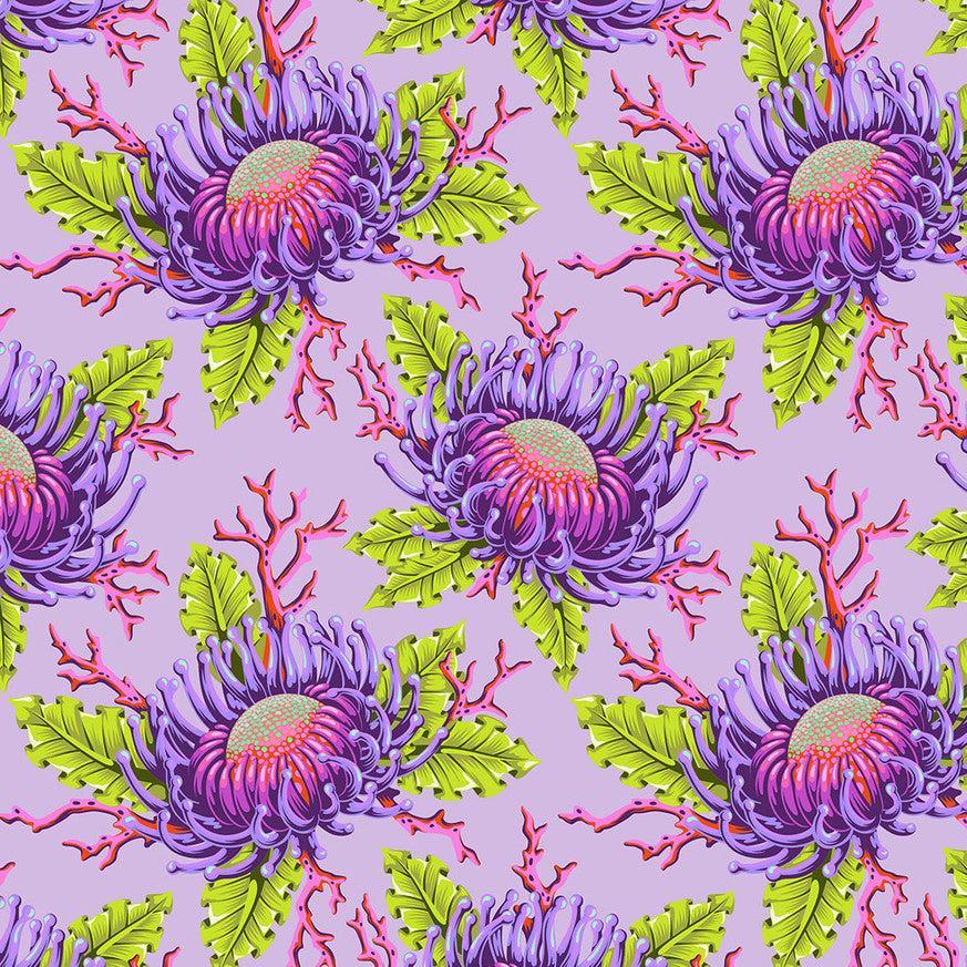 Free Spirit Fabrics - Floral Reef, Friends and Anemones, Ultraviolet || SOLD BY THE HALF YARD