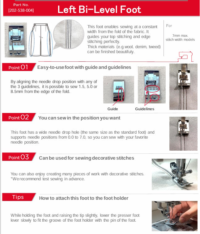 Janome - Bi-Level Foot Left (7mm) #202538004