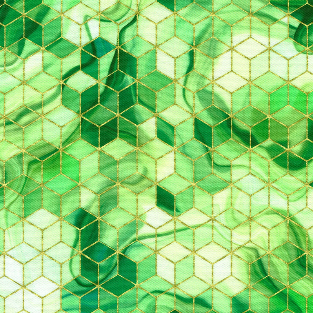 Robert Kaufman Fabrics - Golden Vibes, Lime Marble Tumbling Blocks || SOLD BY THE HALF-YARD